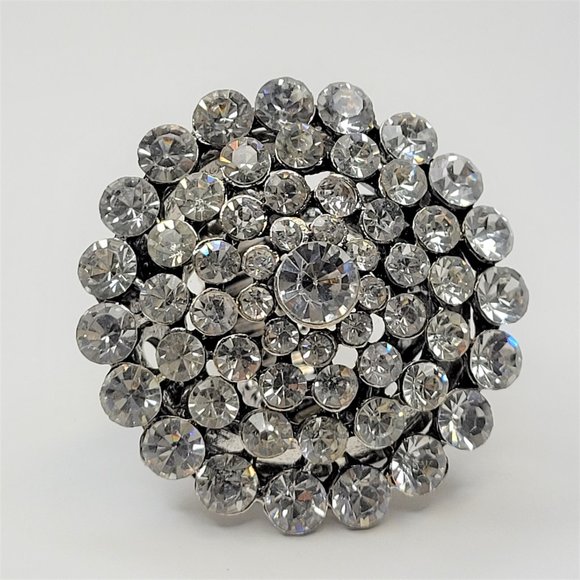 Vintage Crystal Cluster Dome Stretch Ring Adjustable Band Large Cocktail Ring - Picture 3 of 12